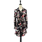 Diane Von Furstenberg 8 Black Floral Print Long Sleeve Button Down Silk Dress