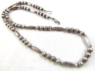 28g 23.25" Native Sterling Silver Bench Beads Necklace Navajo