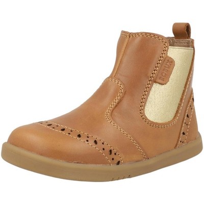 Bobux i-Walk Billie Tan Leather Kids Boots Zipper Closure Brogue Details