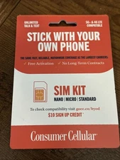 Consumer Cellular All-In-One SIM Card - NEW SEALED