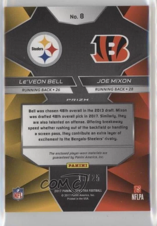 2017 Panini Spectra Rivals Neon Blue Prizm /25 Joe Mixon Le'Veon Bell Rookie RC - Image 2 of 2