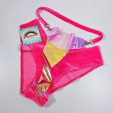 J Valentine Hot Pink Vinyl Overlay High Cut Short Rave Festival Size XXL