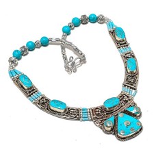 Turquoise Necklace Bohemian Handmade Nepalese Tibetan Nepali Jewelry 18" NN 7125