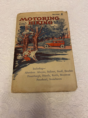 Vintage Motoring and Hiking Map R North East Scotland 1930s Aberdeen - Buckie