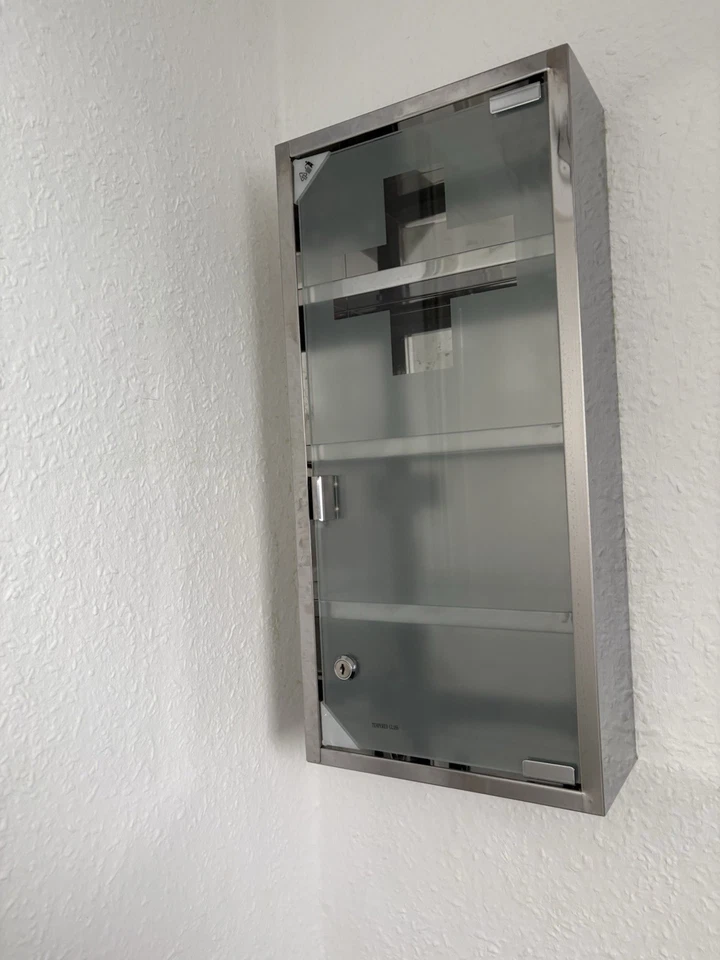 Medizinschrank Hausapotheke Arzneimittelschrank Edelstahl Glastür Abschließbar - Bild 2 von 4