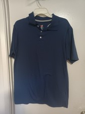 HANES X-TEMP MENS BLUE POLO SHIRT SHORT SLEEVES BUTTONS SIZE M