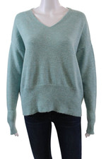 Renuar Womens Knitted Long Sleeve Ribbed Hem V-Neck Sweater Blue Size 1X