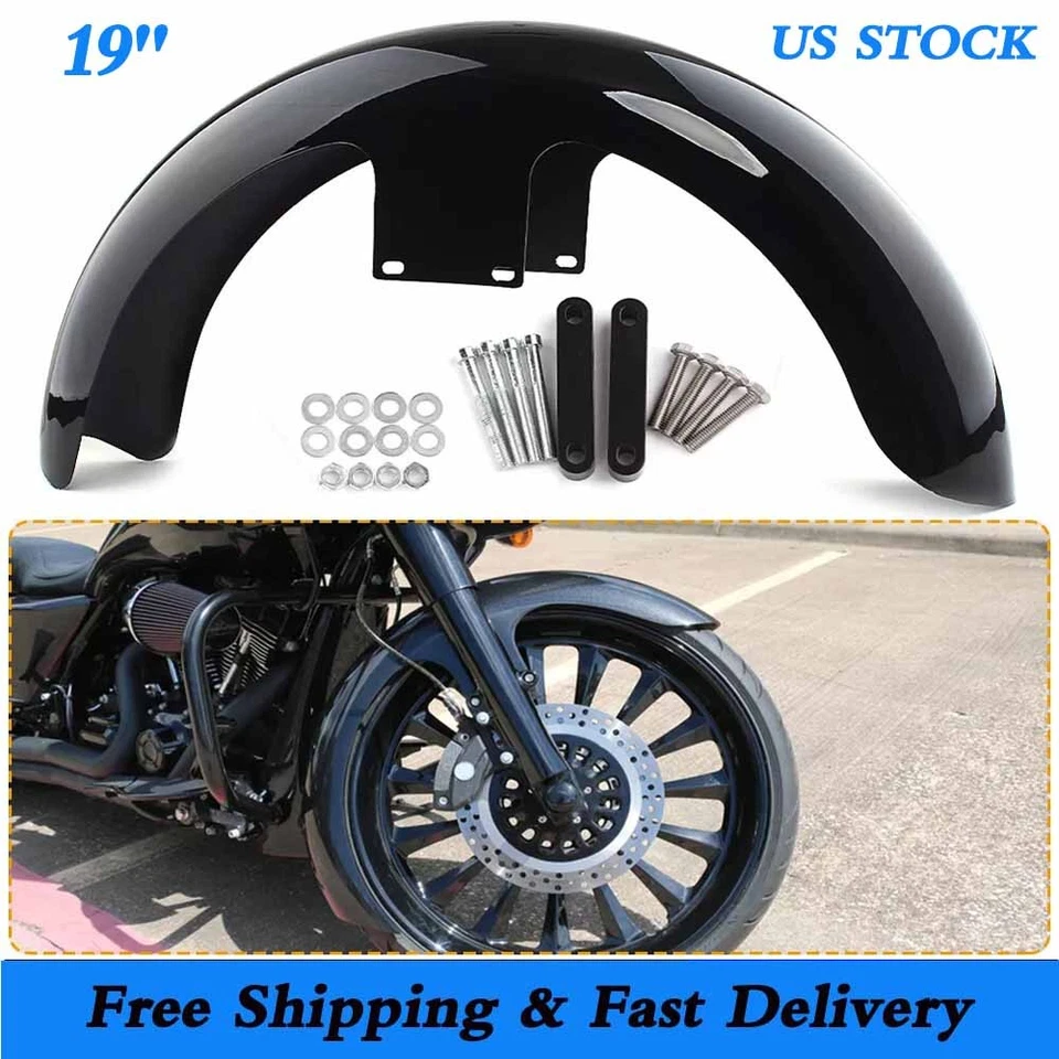 Guardabarros delantero negro vivo envolvente de rueda de 19" para Harley Touring CVO Road Street Glide Foto 2 de 4