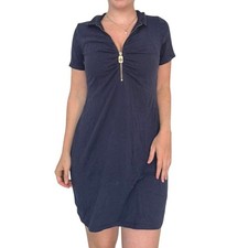 Michael Kors Navy Blue Zip Front Ruched Sheath Dress Size L