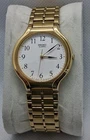 Vintage Seiko Mens Watch 34mm White Dial Gold Tone V701-6K09 New Battery 6.75"