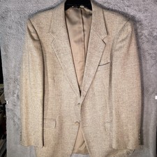 Vintage Farah Sport Coat 42R Beige Herringbone Tweed Wool 2 Wood Buttons