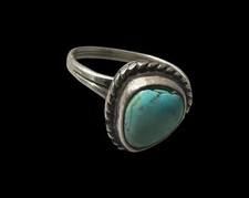 Navajo Sterling Silver Turquoise Ring Braided Rope Band Size 5.5 Ethnic