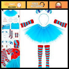 Blue Tutu Cosplay Set - 4PCS Tulle Skirt, Ponytail Headbands, Striped Gloves  K