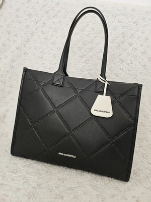 Karl Lagerfeld Tote Bag Shopper Schwarz Weiß Logo Kunstleder Original + Dust Bag