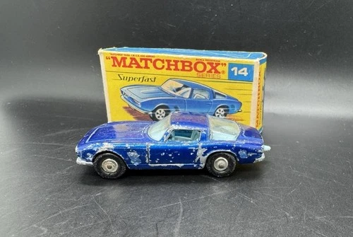 Vintage Matchbox Superfast No. 14 Toy Car In Metallic Blue with Original Box VGC
