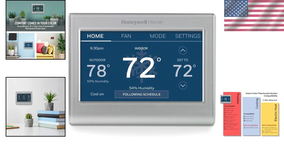 Customizable Color Thermostat, Smart Response, Wi-Fi, Gray - Image 2 of 4