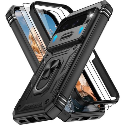 Google Pixel 10 Case/Pixel 10 Pro Case with 2PCS Screen Protector, Black