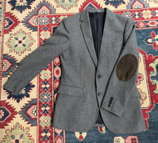 J Crew Ludlow x Moon Tweed Gray Blazer Sports Coat w/ Elbow Patches Mens 38 R 