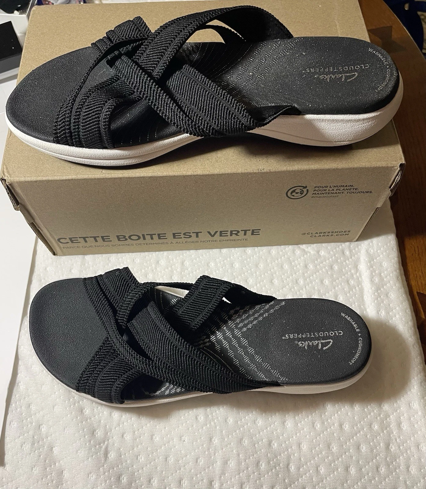 Clarks sandalo donna Mira Isle slide largo 8 5 tessuto nero