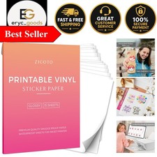 Durable Water-Resistant Printable Vinyl Sticker Paper - 15 Glossy Sheets 8.5x11