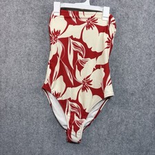 S-11 Women's Red Floral Print Bandeau High Leg Cheeky One Piece Swimsuit - S
