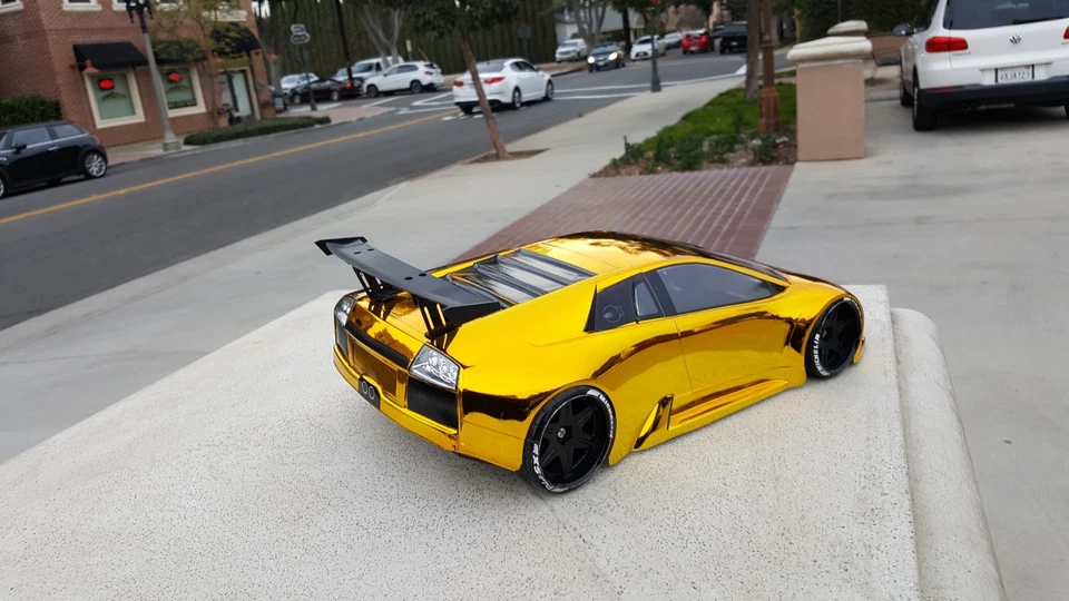 200mm 1/10 CHROME YELLOW LAMBO 4Tec2 drift HPI DC10 YD2 MST TT02 Body Only - Image 2 of 4