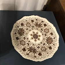 Vintage Ironstone Mason's Bow Bells Brown, Flowers & Scrolls Dinner Plate 10in