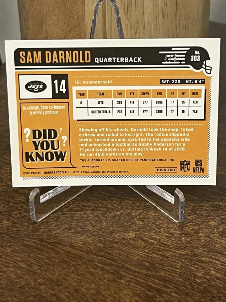 2018 Panini Honors Classics Sam Darnold RC Auto Blue /5 Jets-Seahawks eBay 1/1 - Image 2 of 2