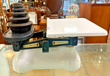 Vintage W&T Avery White Ceramic Kitchen Scales With Weights