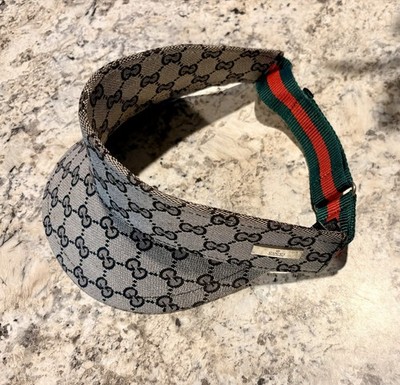 Gucci Monogram Visor Hat Adjustable Strap Gray Green Red Designer