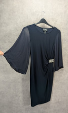 Vtg Joseph Ribkoff Dress UK 10 Navy Embellished Evening Chiffon Sleeve Elegant