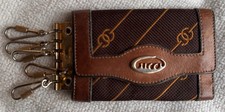 Authentic Vintage GUCCI 1970s Striped Canvas Leather 6-Key Holder w/ Tags