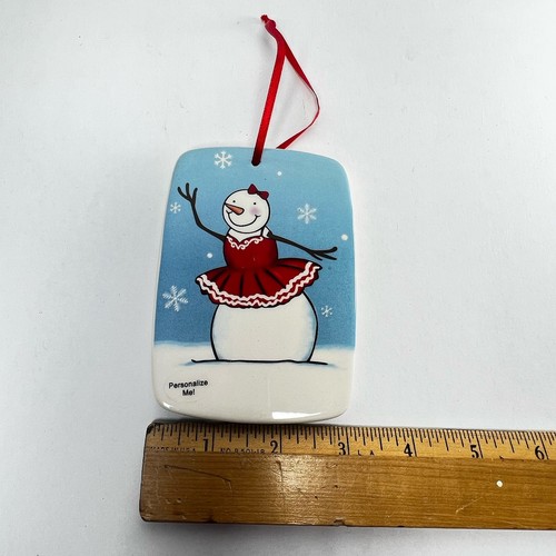 New GANZ Ballerina Snowman Ceramic Christmas Ornament Plaque Personalizable - Picture 4 of 7