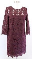 Ann Taylor Loft Womens Maroon Floral Lace 3/4 Sleeve Shift Dress Size 2
