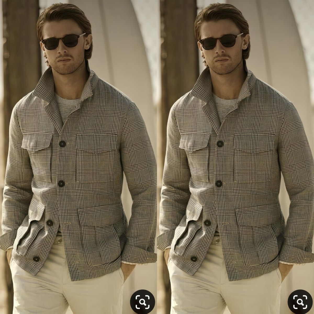 Houndstooth Men's Safari Jacket Vintage British Style Plaid