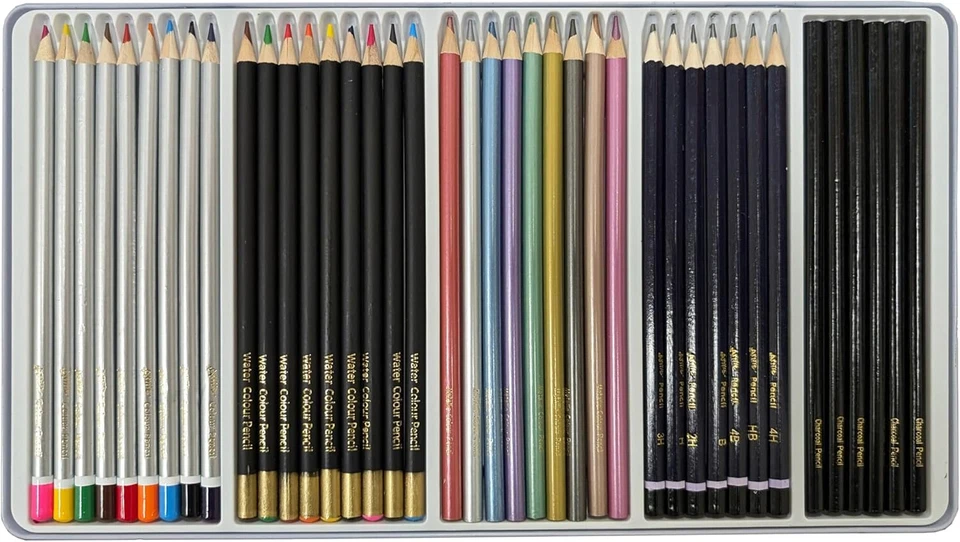 40 Künstler Buntstifte Set & Aufbewahrung Dose Aquarell Metallisch Dunkelgrau - Bild 4 von 4