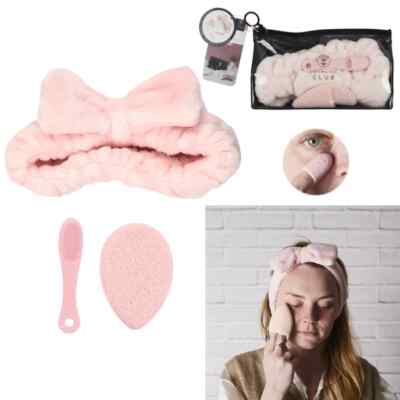 3er Set Kosmetik Haarband Spa Gesichtsbürste Reinigungsschwamm Wellness Rosa NEU