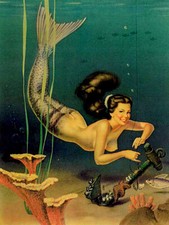 Mermaid Undersea Sign Vintage metal coastal decor FREE SHIPPING topless woman