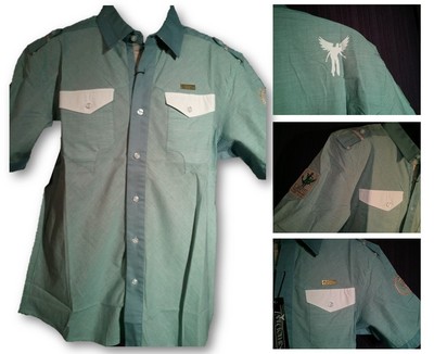 Men's Short Sleeve Yacht Shirt With Angel Print Anchor Patch Chest Pockets XL