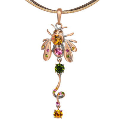 Bee Pendant Necklace Dangle CCharm Austrian Crystal Multi-color Jewelry Copper T