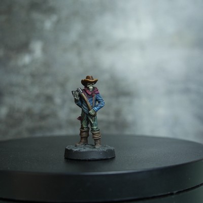 Hand painted - 3D printed Skeleton Cowboy, for dungeons and dragons (dnd)