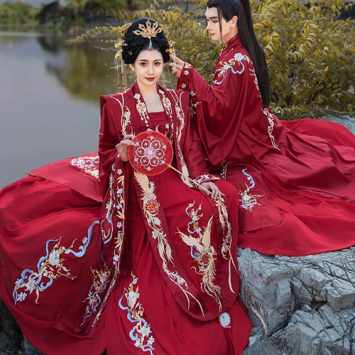 Chinese Wedding Dress Women&Men Ancient Traditional Hanfu Red - Main Image