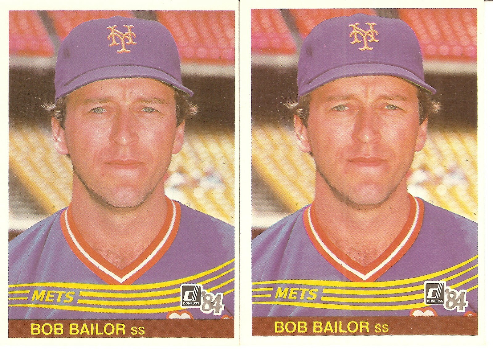 2 CARD 1984 DONRUSS BOB BAILOR BASEBALL CARD LOT  #595