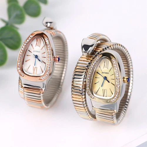 Women Luxury Snake Bracelet Watch Serpentine Retro Steel Quartz Watches Classy - Picture 2 of 24