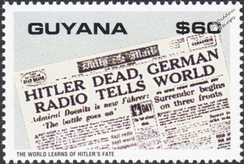 WWII 1945 Death of Hitler / Daily Mail Newspaper Headline War Stamp