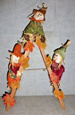 Light Up Thanksgiving Fall Autumn Scarecrows On Ladder 23'' Tall