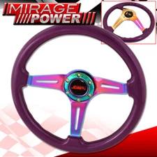 Purple Wood Frame Neo Chrome Spokes Deep Dish Steering Wheel JDM 350mm