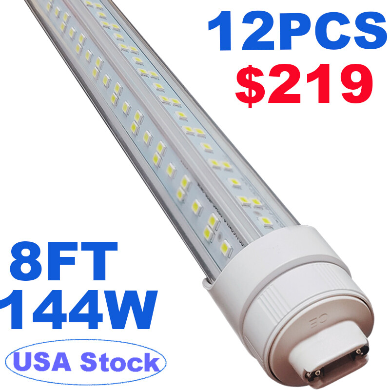 12PCS T8 8FT R17D HO LED Tube Light Bulbs 144W 6500K, New