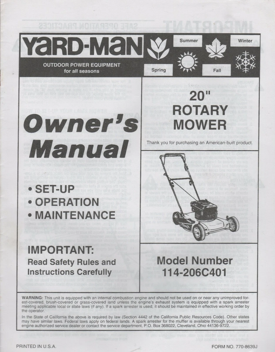 Mtd 20 push mower manual deals