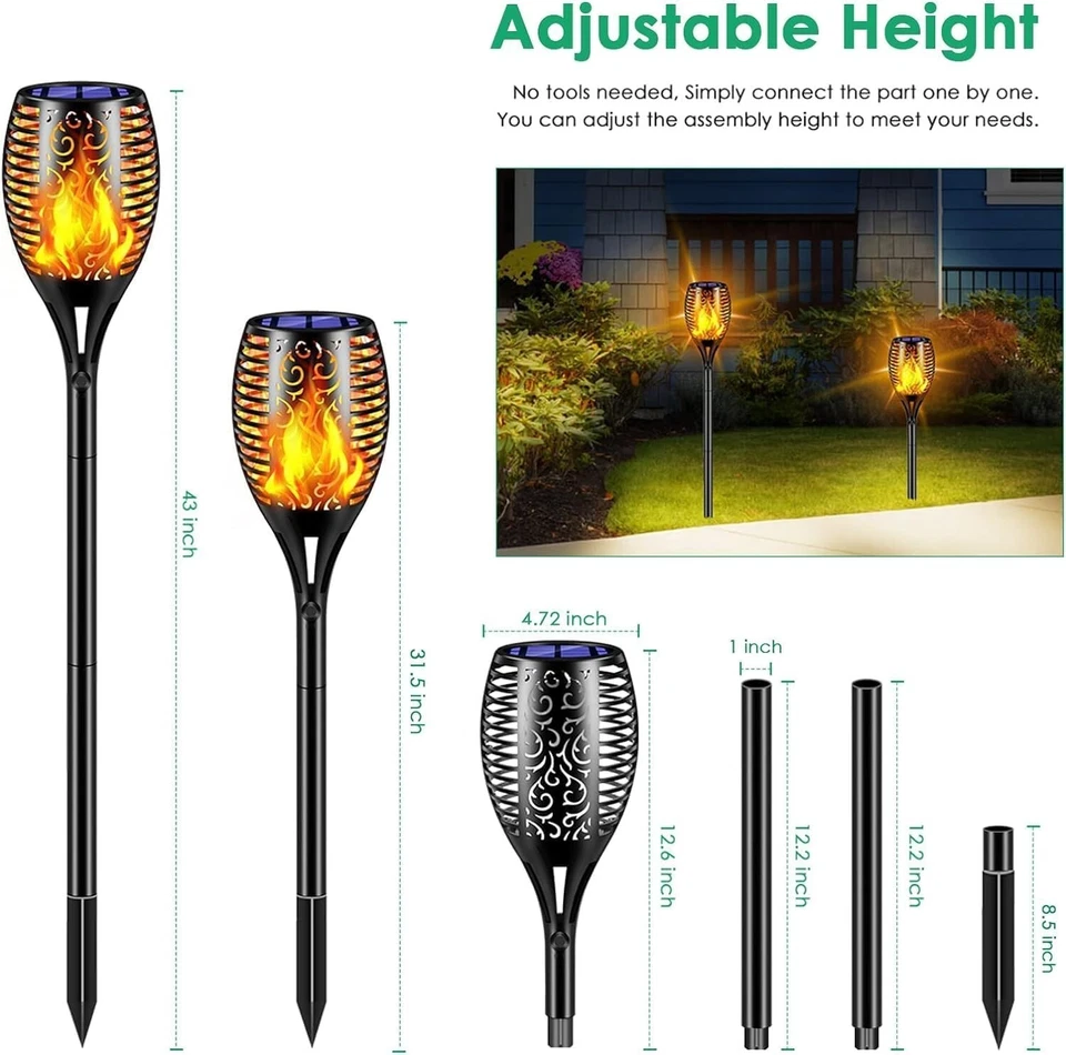 Outdoor Solar Flame Effect Torch Lights 4x LED Garden Path Patio Yard Decoration - Image 2 of 4